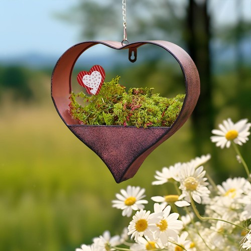 Heart Shape Hanging Planter Plant Lovers Gifts Farmhouse Patio Succulent Pot - Picture 4 of 7