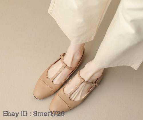 Women Fashion Summer Round Toe T-strap Mary Jane Shoes Flats Leather Shoes Size - Bild 5 von 27