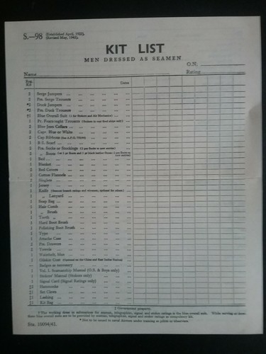 VINTAGE NAVY MEN'S SEAMEN KIT LIST , WORLD WAR II , HISTORY , SOUVENIR - Picture 11 of 12