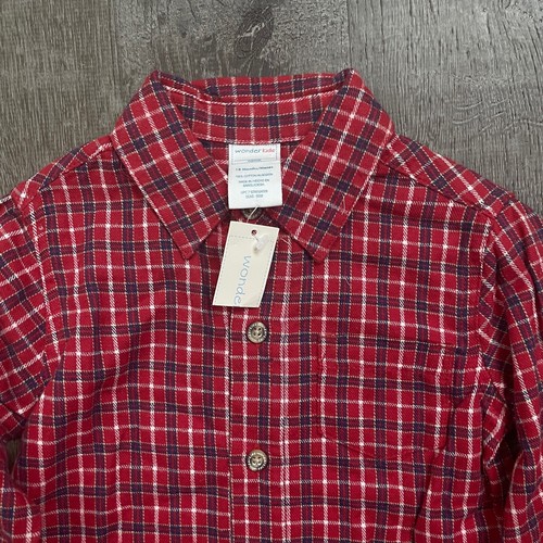 NWT Wonder Kids Boys Button Down Polo Plaid Red Long Sleeve Size 18 months - Picture 2 of 4