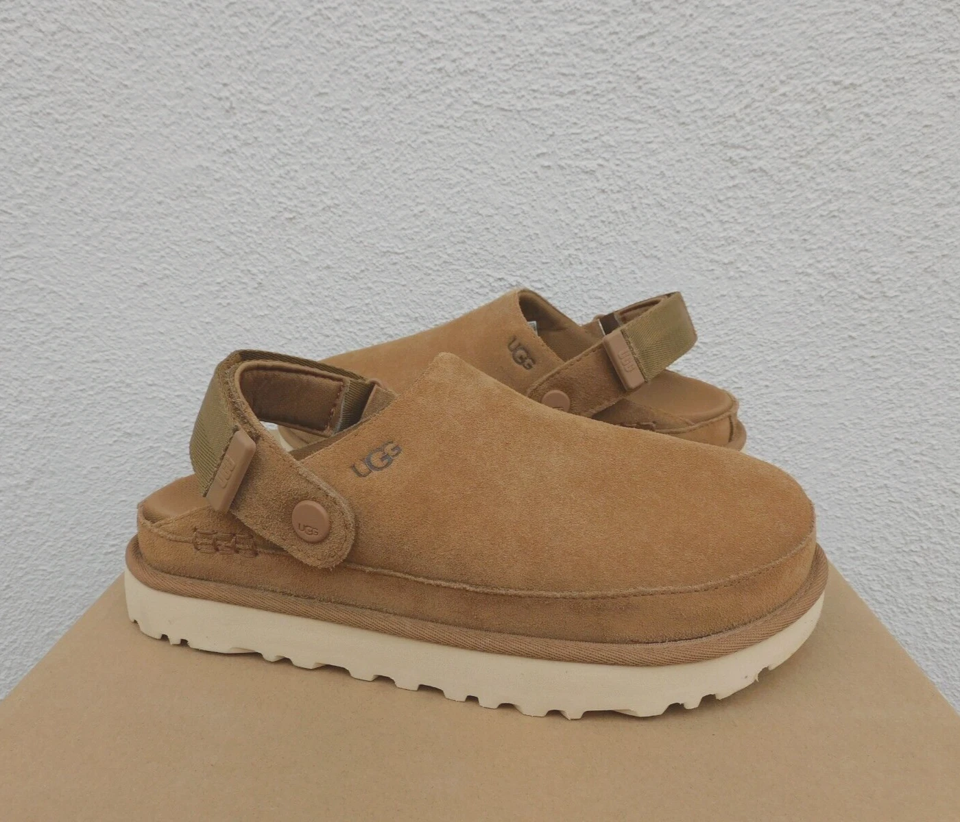 UGG SANDALI PLATEAU SCAMOSCIATI ZOCCOLI GOLDENS CASTAGNA DONNA US 6 EUR 37 ~NUOVI CON SCATOLA