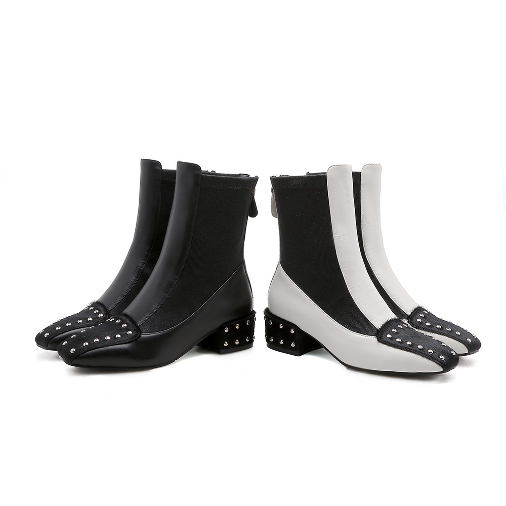 Mujeres Cuero Cuero Cuero Real Moda Tacón Medio Cremallera Remaches empalmes Zapatos botas al Tobillo Nuevo 1dd5bc Mujeres Cuero Cuero Cuero Real Moda Tacón Medio Cremallera Remaches empalmes Zapatos botas al Tobillo Nuevo 1dd5bc