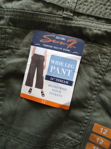 Seven 7 Womens Pants 12 Wide Leg Capri Green Patch Pocket  Belted NEW - Picture 2 of 3