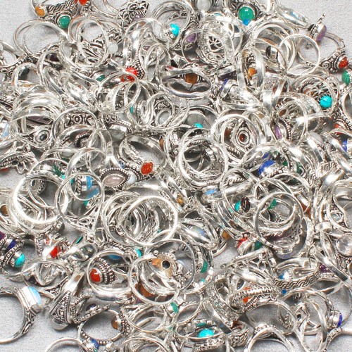 Lote de 1000 piezas de anillos de joyería enchapados en plata esterlina 925 turquesa y piedras preciosas mixtas - Imagen 7 de 9