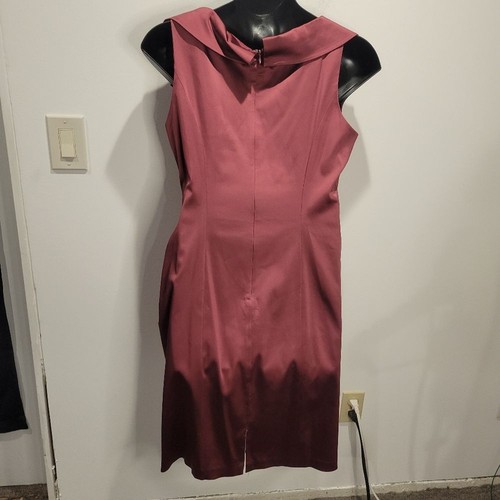 Kay Unger Size 16 Sleeveless Satin Cocktail Dress In Red Pink Color - Picture 5 of 9