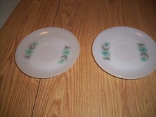 Vintage Fire King Saucers 6" Milk Glass Bonnie Blue Flowers Oven Ware Set Of 2