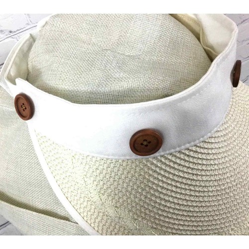 UV Sun Hat Women 2 in 1 Wide Straw Brim Button On Hat or Visor Summer Beach Wear - Picture 8 of 9