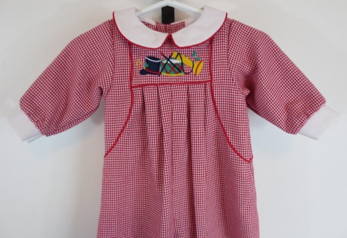 Vintage Patsy Aiken Designs Romper Baby Boys Size 9M Red Houndstooth Instruments - Picture 2 of 8