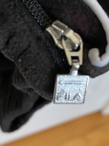 FILA Black Velour Wide Leg Tie Waist Track Pants Jogger Charm Side Zip at Legs M - Picture 7 of 13
