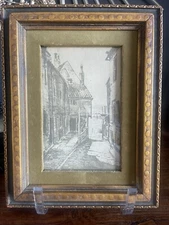 Vintage Preston Cribb Sepia Etching "The Gault, Whitby" Matted (VELVET) Framed