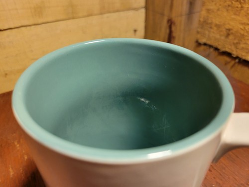 Gorgeous Oversized Mug White W/ Embossed Handpainted Wild Flowers, Teal Inside - Picture 6 of 12