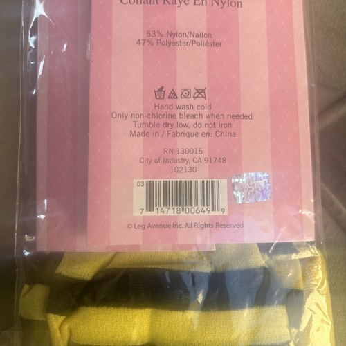 New Leg Avenue Opaque Striped Tights One Size 90-160lbs Black Yellow - Picture 4 of 6