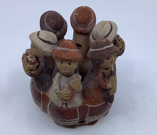 Vintage Peruvian folk art clay pottery Candle Holder Women’s Musician - Picture 2 of 6