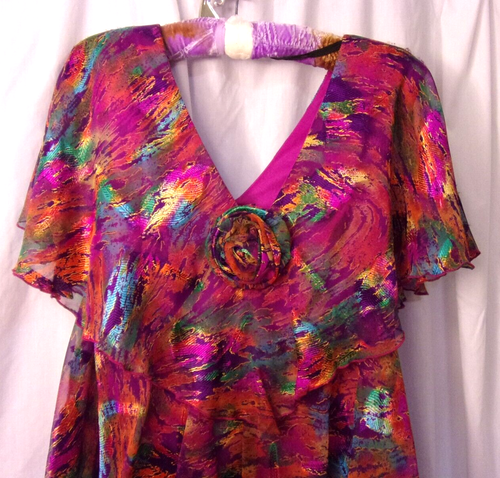 Ann Hobbs for Cattiva Abstract Multi Color Tiered Dress Size 10 Poly VGC - Picture 3 of 5