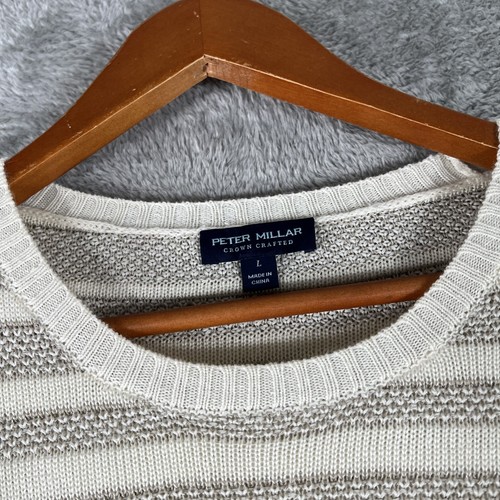 Peter Millar Sweater Mens Large Striped Merino Wool Linen Blend Knit Pullover - Picture 4 of 8