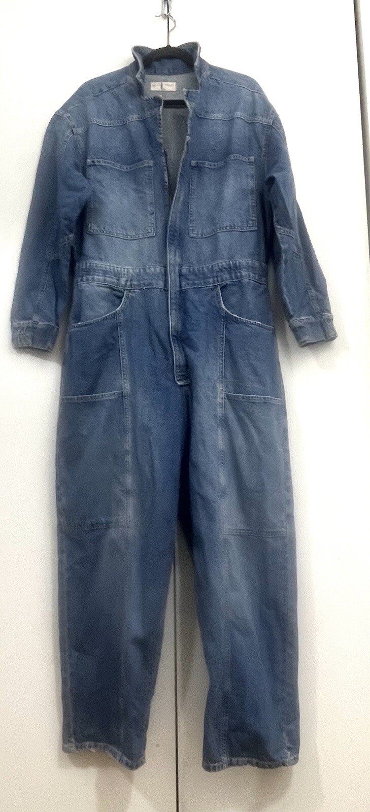 We The Free People Night Moves jumpsuit womens L Blue Denim Utility Coveralls - Picture 2 of 12