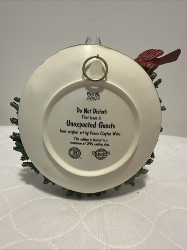 BRADFORD EXCHANGE Do Not Disturb UNEXPECTED GUESTS Cat & Cardinals 3D PLATE - Picture 2 of 2