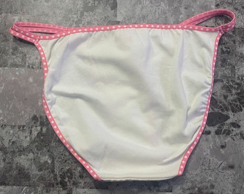 VICTORIA'S SECRET PINK WHITE POLKA DOT VINTAGE RARE DOUBLE STRING BIKINI PANTIES - Picture 4 of 4