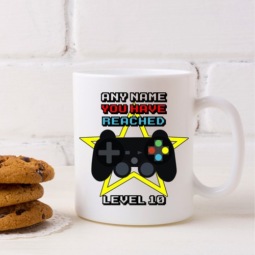 Tazza e Sottobicchiere Personalizzato Gamer Regalo 10° Compleanno Livello 10 Videogioco Retrò - Foto 4 di 28