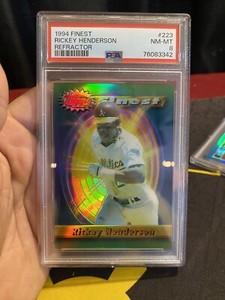 1994 Topps Finest #223 Rickey Henderson REFRACTOR PSA 8