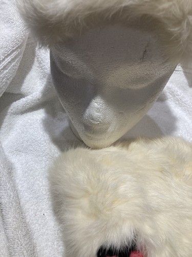 Vtg White Angora Rabbit Fur Fascinator & Hand Muff Warmer Holiday Wear 50s 60s - Picture 19 of 23