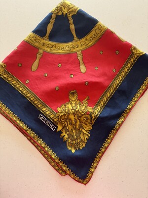 Vintage Authentic Kreier Switzerland 100% silk scarf red