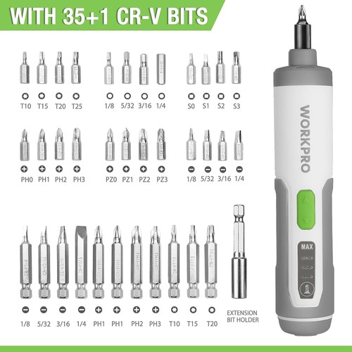 Juego de destornilladores eléctricos WORKPRO 4V, destornillador inalámbrico recargable con 35 bits - Imagen 6 de 9