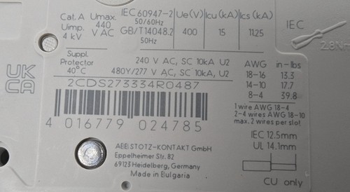 ABB ST203M-K20 Circuit Breaker 20A 240/480Vac 3Pole Din Rail 2CDS273334R0487 NEW - Picture 7 of 7