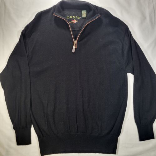 Maglione Orvis uomo grande 100% lana 1/4 zip nero manica lunga - Foto 4 di 8
