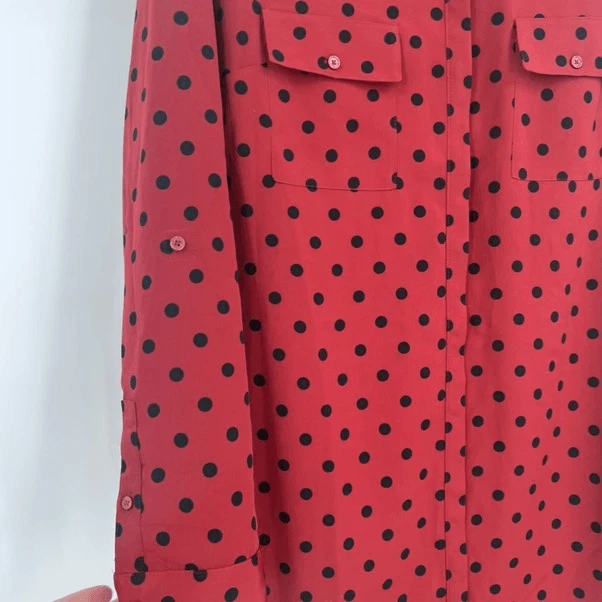 Express Polka Dot LS Button-Up Shirt Dress Red Black Small Office Career - Image 4 of 4