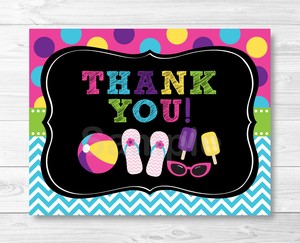 girls pool party chalkboard thank you card printable ebay