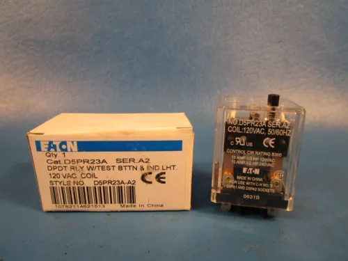 Eaton D5PR23A Plug-In Relay, 120V coil, DPDT contact, 15A contact rating