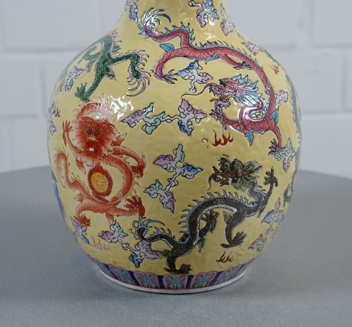 China Design Porzellan Emaille Vase Tischvase Bodenvase Flaschenvase Vintage RAR - Bild 7 von 12