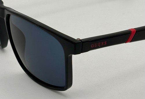 Guess Sunglass Mens Shiny Black Rectangle Plastic Wrap, Smoke Lens GF0255. 1A - Picture 9 of 12