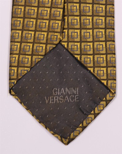 Gianni Versace Seidenkrawatte Vintage 90er gold kariert Medusakopf - Bild 5 von 8