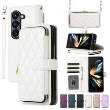 For Samsung Galaxy Z Fold5/Fold4/Fold3 Zipper Wallet Holder Crossbody Phone Case