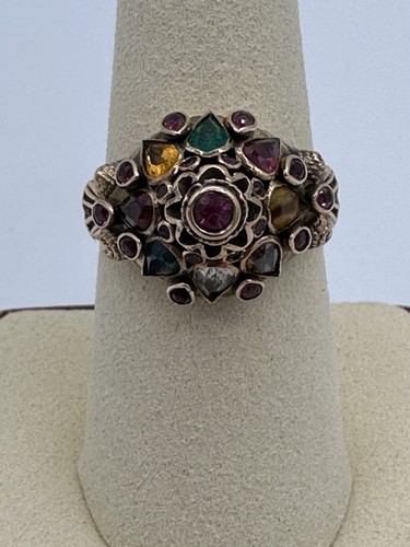 10K Yellow Gold Thai Princess Tiered Dome Multi Gemstone Ring