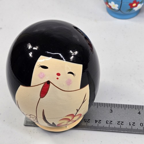 Set Of 4 Japanese Kokeshi Wooden Nesting Dolls In Floral Kimono Matryoshka Decor - Imagen 8 de 21