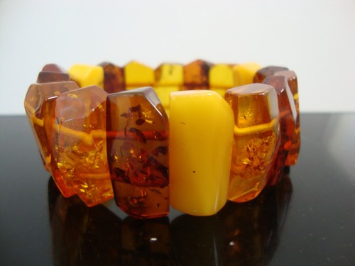 Vtg Fabulous Genuine Natural Baltic Amber Hand Carved Panels Cuff Bracelet 37Gr - Picture 2 of 7