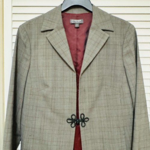 Classiques Entier Coat Womens 6 Gray Plaid Long Lined Career Wool Blend Pockets - Picture 3 of 9