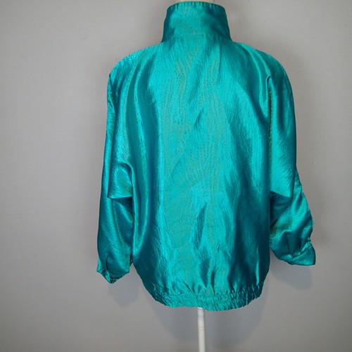 Vintage 90s Metallic Satin Shiny Reversible Jacket blue black sz s - Picture 14 of 22