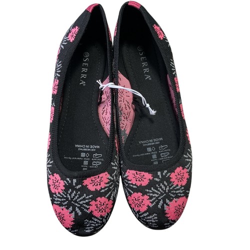 Serra Ballet Flat Pointed Toe Black Fuchsia Flowers Career Comfort Shoe Size 10 - Picture 2 of 7