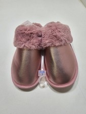 New Auden Women's Plush Faux Fur Lined Slippers - Pink Metallic Size XL 11/12