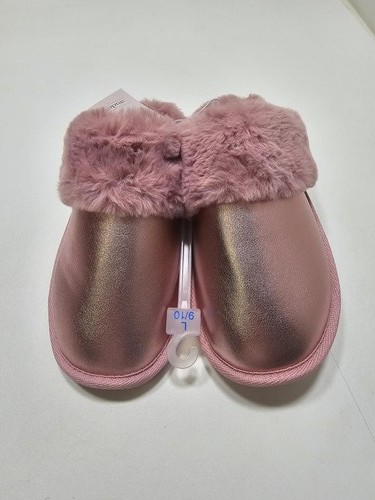 New Auden Women's Plush Faux Fur Lined Slippers - Pink Metallic Size XL 11/12 - Picture 1 of 2