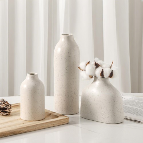 Juego de 3 jarrones de cerámica, florero blanco decoración del hogar, decoración moderna de granja, pa... - Imagen 5 de 9