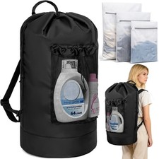 150L Laundry Bag Backpack with 3 Sizes Mesh Wash Bags and Shoulder Straps Fol...