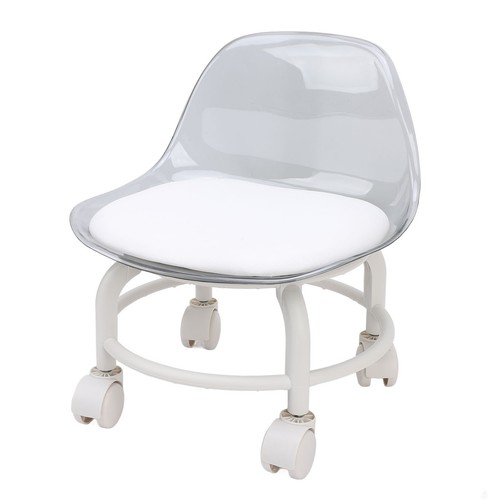 (Transparent White)Low Rolling Stool With Wheels Back Support Small Acrylic MAI - Picture 7 of 23