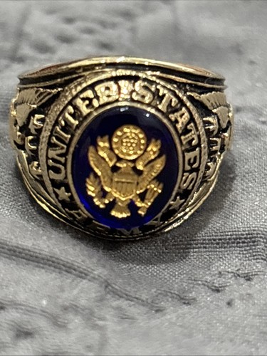 ESTATE VTG United States Army Gold Tone Blue Stone Men Ring Size 12 Made USA - Picture 3 of 8