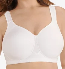 44C Vanity Fair (71500) Medium Impact Wicking Wirefree Sports Bra, White New