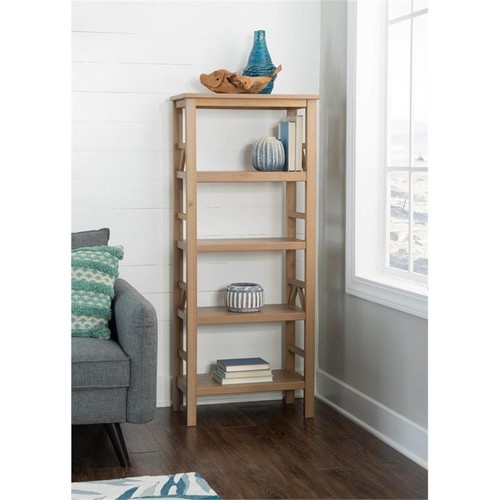 Linon Titian Wood Four Shelf Open Back Bookcase in Driftwood Brown - Picture 2 of 9